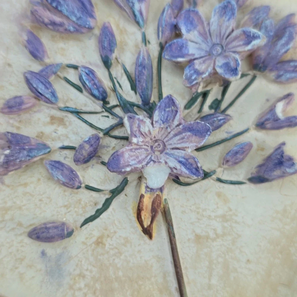 Clare Lake Ceramic Wall Art Floral Relief Plaque Purple Flowers Cottagecore - Picture 7 of 16